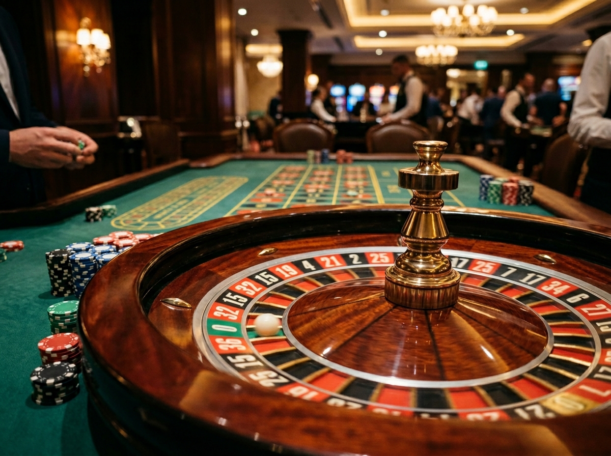Luxury casino floor with warm lights
