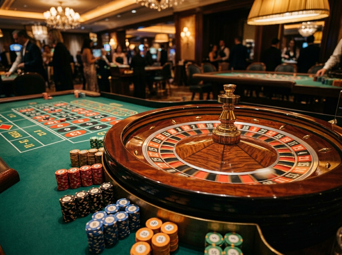 Luxury gaming table and casino atmosphere